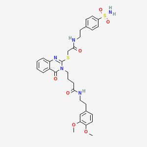 molecular formula C32H37N5O7S2 B2915415 N-(3,4-dimethoxyphenethyl)-4-(4-oxo-2-((2-oxo-2-((4-sulfamoylphenethyl)amino)ethyl)thio)quinazolin-3(4H)-yl)butanamide CAS No. 422281-62-7