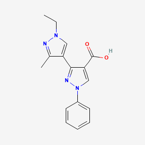 molecular formula C16H16N4O2 B2915416 1'-ethyl-3'-methyl-1-phenyl-1H,1'H-3,4'-bipyrazole-4-carboxylic acid CAS No. 1006320-04-2