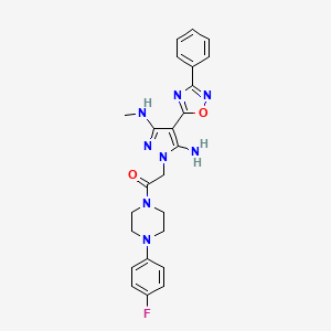 molecular formula C24H25FN8O2 B2915419 2-(5-氨基-3-(甲基氨基)-4-(3-苯基-1,2,4-恶二唑-5-基)-1H-吡唑-1-基)-1-(4-(4-氟苯基)哌嗪-1-基)乙酮 CAS No. 1172061-45-8