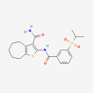 molecular formula C20H24N2O4S2 B2915423 2-(3-(isopropylsulfonyl)benzamido)-5,6,7,8-tetrahydro-4H-cyclohepta[b]thiophene-3-carboxamide CAS No. 941885-09-2