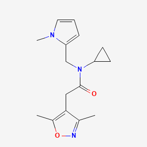 molecular formula C16H21N3O2 B2915425 N-环丙基-2-(3,5-二甲基异恶唑-4-基)-N-((1-甲基-1H-吡咯-2-基)甲基)乙酰胺 CAS No. 1797646-81-1