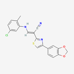molecular formula C20H14ClN3O2S B2915426 (2E)-2-[4-(1,3-benzodioxol-5-yl)-1,3-thiazol-2-yl]-3-[(5-chloro-2-methylphenyl)amino]prop-2-enenitrile CAS No. 683258-04-0