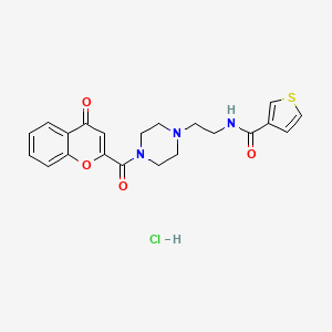 molecular formula C21H22ClN3O4S B2915433 N-(2-(4-(4-oxo-4H-chromene-2-carbonyl)piperazin-1-yl)ethyl)thiophene-3-carboxamide hydrochloride CAS No. 1351623-40-9