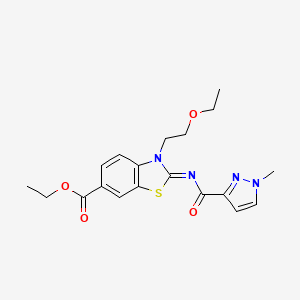 molecular formula C19H22N4O4S B2915437 ethyl 3-(2-ethoxyethyl)-2-((1-methyl-1H-pyrazole-3-carbonyl)imino)-2,3-dihydrobenzo[d]thiazole-6-carboxylate CAS No. 1173630-40-4