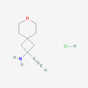 molecular formula C10H16ClNO B2915460 2-乙炔基-7-氧代螺[3.5]壬烷-2-胺；盐酸盐 CAS No. 2503206-46-8