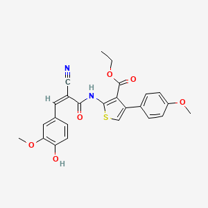 molecular formula C25H22N2O6S B2915461 Ethyl 2-[[(Z)-2-cyano-3-(4-hydroxy-3-methoxyphenyl)prop-2-enoyl]amino]-4-(4-methoxyphenyl)thiophene-3-carboxylate CAS No. 380455-73-2