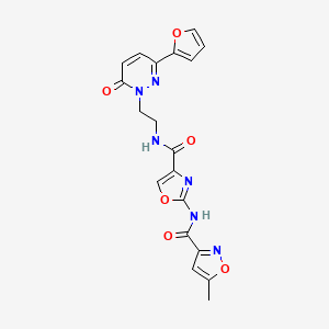 molecular formula C19H16N6O6 B2915462 N-(4-((2-(3-(furan-2-yl)-6-oxopyridazin-1(6H)-yl)ethyl)carbamoyl)oxazol-2-yl)-5-methylisoxazole-3-carboxamide CAS No. 1421443-05-1