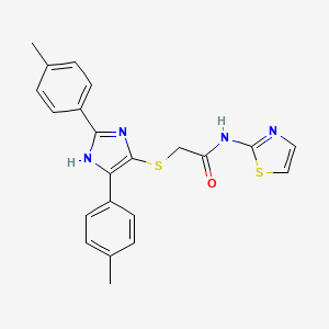 molecular formula C22H20N4OS2 B2915468 2-((2,5-二对甲苯基-1H-咪唑-4-基)硫代)-N-(噻唑-2-基)乙酰胺 CAS No. 901258-64-8
