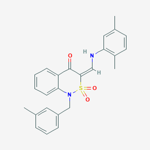 molecular formula C25H24N2O3S B2915491 (3E)-3-{[(2,5-dimethylphenyl)amino]methylene}-1-(3-methylbenzyl)-1H-2,1-benzothiazin-4(3H)-one 2,2-dioxide CAS No. 892304-05-1