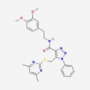 molecular formula C26H28N6O3S B2915500 N-(3,4-二甲氧基苯乙基)-5-(((4,6-二甲基嘧啶-2-基)硫代)甲基)-1-苯基-1H-1,2,3-三唑-4-甲酰胺 CAS No. 1170234-96-4
