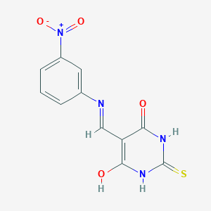 molecular formula C11H8N4O4S B2915528 5-(((3-nitrophenyl)amino)methylene)-2-thioxodihydropyrimidine-4,6(1H,5H)-dione CAS No. 349486-77-7