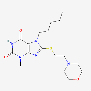 molecular formula C17H27N5O3S B2915529 3-甲基-8-((2-吗啉乙基)硫代)-7-戊基-1H-嘌呤-2,6(3H,7H)-二酮 CAS No. 442864-86-0