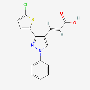 molecular formula C16H11ClN2O2S B2915546 (E)-3-[3-(5-chlorothiophen-2-yl)-1-phenylpyrazol-4-yl]prop-2-enoic acid CAS No. 1007189-62-9