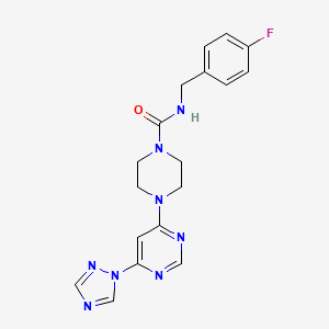 molecular formula C18H19FN8O B2915560 4-(6-(1H-1,2,4-triazol-1-yl)pyrimidin-4-yl)-N-(4-fluorobenzyl)piperazine-1-carboxamide CAS No. 1795211-43-6