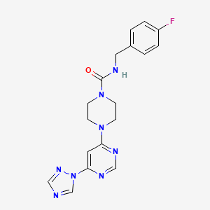 molecular formula C18H19FN8O B2915560 4-(6-(1H-1,2,4-三唑-1-基)嘧啶-4-基)-N-(4-氟苄基)哌嗪-1-甲酰胺 CAS No. 1795211-43-6