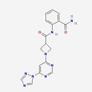 molecular formula C17H16N8O2 B2915565 1-(6-(1H-1,2,4-triazol-1-yl)pyrimidin-4-yl)-N-(2-carbamoylphenyl)azetidine-3-carboxamide CAS No. 2034279-60-0