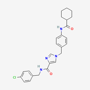 molecular formula C25H27ClN4O2 B2915569 N-(4-氯苄基)-1-(4-(环己烷甲酰胺)苄基)-1H-咪唑-4-甲酰胺 CAS No. 1251692-48-4