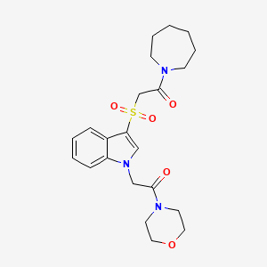 molecular formula C22H29N3O5S B2915572 1-(azepan-1-yl)-2-((1-(2-morpholino-2-oxoethyl)-1H-indol-3-yl)sulfonyl)ethanone CAS No. 878058-68-5