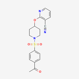 molecular formula C19H19N3O4S B2915644 2-((1-((4-Acetylphenyl)sulfonyl)piperidin-4-yl)oxy)nicotinonitrile CAS No. 1797862-11-3