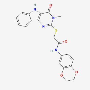 molecular formula C21H18N4O4S B2915649 N-(2,3-dihydro-1,4-benzodioxin-6-yl)-2-[(3-methyl-4-oxo-5H-pyrimido[5,4-b]indol-2-yl)sulfanyl]acetamide CAS No. 537667-95-1