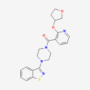 molecular formula C21H22N4O3S B2915711 (4-(Benzo[d]isothiazol-3-yl)piperazin-1-yl)(2-((tetrahydrofuran-3-yl)oxy)pyridin-3-yl)methanone CAS No. 2034313-06-7