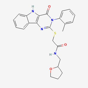 molecular formula C24H24N4O3S B2915712 2-[[3-(2-methylphenyl)-4-oxo-5H-pyrimido[5,4-b]indol-2-yl]sulfanyl]-N-(oxolan-2-ylmethyl)acetamide CAS No. 887214-78-0