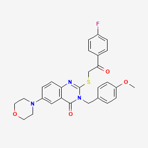 molecular formula C28H26FN3O4S B2915723 2-((2-(4-fluorophenyl)-2-oxoethyl)thio)-3-(4-methoxybenzyl)-6-morpholinoquinazolin-4(3H)-one CAS No. 689771-68-4
