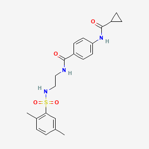 molecular formula C21H25N3O4S B2915739 4-(cyclopropanecarboxamido)-N-(2-(2,5-dimethylphenylsulfonamido)ethyl)benzamide CAS No. 1091472-27-3