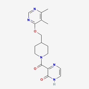 molecular formula C17H21N5O3 B2915749 3-(4-(((5,6-dimethylpyrimidin-4-yl)oxy)methyl)piperidine-1-carbonyl)pyrazin-2(1H)-one CAS No. 2320222-75-9