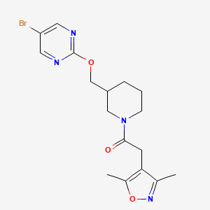 molecular formula C17H21BrN4O3 B2915766 1-[3-[(5-Bromopyrimidin-2-yl)oxymethyl]piperidin-1-yl]-2-(3,5-dimethyl-1,2-oxazol-4-yl)ethanone CAS No. 2379953-33-8