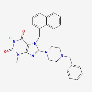 molecular formula C28H28N6O2 B2915783 8-(4-苄基哌嗪-1-基)-3-甲基-7-(萘-1-基甲基)-1H-嘌呤-2,6(3H,7H)-二酮 CAS No. 898420-01-4