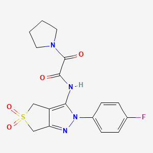 molecular formula C17H17FN4O4S B2915798 N-(2-(4-fluorophenyl)-5,5-dioxido-4,6-dihydro-2H-thieno[3,4-c]pyrazol-3-yl)-2-oxo-2-(pyrrolidin-1-yl)acetamide CAS No. 899961-72-9