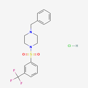 molecular formula C18H20ClF3N2O2S B2915831 1-Benzyl-4-[3-(trifluoromethyl)benzenesulfonyl]piperazine hydrochloride CAS No. 97629-67-9