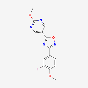 molecular formula C14H11FN4O3 B2915843 3-(3-Fluoro-4-methoxyphenyl)-5-(2-methoxypyrimidin-5-yl)-1,2,4-oxadiazole CAS No. 2034421-39-9
