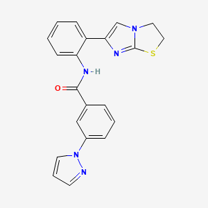 molecular formula C21H17N5OS B2915845 N-(2-(2,3-dihydroimidazo[2,1-b]thiazol-6-yl)phenyl)-3-(1H-pyrazol-1-yl)benzamide CAS No. 2034383-99-6