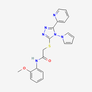 molecular formula C20H18N6O2S B2915852 N-(2-甲氧基苯基)-2-{[5-(吡啶-2-基)-4-(1H-吡咯-1-基)-4H-1,2,4-三唑-3-基]硫代}乙酰胺 CAS No. 886931-74-4