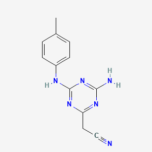 molecular formula C12H12N6 B2915856 {4-Amino-6-[(4-methylphenyl)amino]-1,3,5-triazin-2-yl}acetonitrile CAS No. 91962-28-6