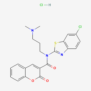 molecular formula C22H21Cl2N3O3S B2915865 N-(6-chlorobenzo[d]thiazol-2-yl)-N-(3-(dimethylamino)propyl)-2-oxo-2H-chromene-3-carboxamide hydrochloride CAS No. 1215587-07-7