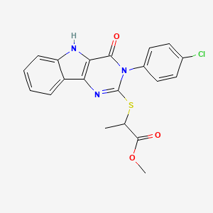 molecular formula C20H16ClN3O3S B2915866 methyl 2-((3-(4-chlorophenyl)-4-oxo-4,5-dihydro-3H-pyrimido[5,4-b]indol-2-yl)thio)propanoate CAS No. 536715-48-7