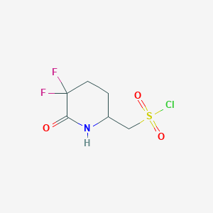 molecular formula C6H8ClF2NO3S B2915869 (5,5-二氟-6-氧代哌啶-2-基)甲磺酰氯 CAS No. 2229435-45-2