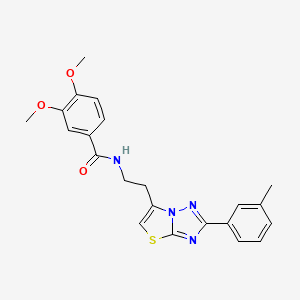 molecular formula C22H22N4O3S B2915874 3,4-dimethoxy-N-(2-(2-(m-tolyl)thiazolo[3,2-b][1,2,4]triazol-6-yl)ethyl)benzamide CAS No. 894046-04-9