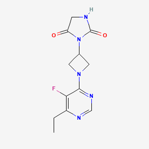 molecular formula C12H14FN5O2 B2915875 3-[1-(6-Ethyl-5-fluoropyrimidin-4-yl)azetidin-3-yl]imidazolidine-2,4-dione CAS No. 2380172-36-9