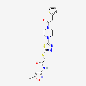 N-(5-methylisoxazol-3-yl)-2-((5-(4-(2-(thiophen-2-yl)acetyl)piperazin-1-yl)-1,3,4-thiadiazol-2-yl)thio)acetamide