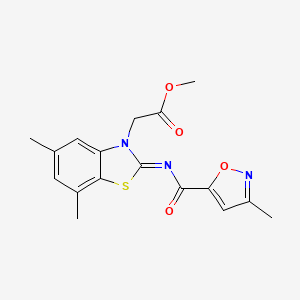 molecular formula C17H17N3O4S B2915894 (E)-methyl 2-(5,7-dimethyl-2-((3-methylisoxazole-5-carbonyl)imino)benzo[d]thiazol-3(2H)-yl)acetate CAS No. 946205-86-3
