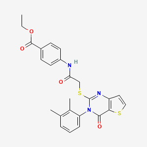 molecular formula C25H23N3O4S2 B2915896 4-[{[3-(2,3-二甲苯基)-4-氧代-3,4-二氢噻吩并[3,2-d]嘧啶-2-基]硫代}乙酰氨基]苯甲酸乙酯 CAS No. 1291860-47-3
