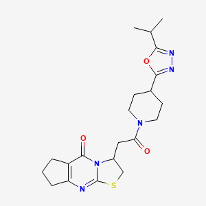 molecular formula C21H27N5O3S B2915911 3-(2-(4-(5-异丙基-1,3,4-恶二唑-2-基)哌啶-1-基)-2-氧代乙基)-2,3,7,8-四氢环戊并[d]噻唑并[3,2-a]嘧啶-5(6H)-酮 CAS No. 1209198-34-4