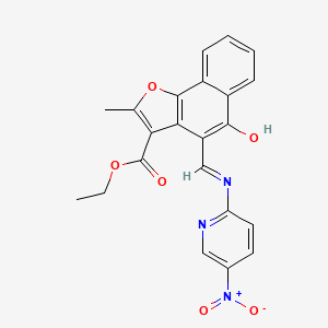 molecular formula C22H17N3O6 B2915912 ethyl 2-methyl-4-{[(5-nitropyridin-2-yl)amino]methylidene}-5-oxo-4H,5H-naphtho[1,2-b]furan-3-carboxylate CAS No. 637755-58-9