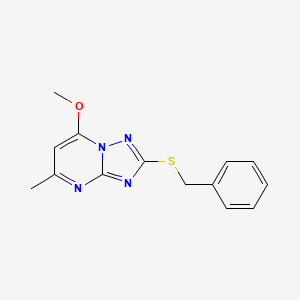 molecular formula C14H14N4OS B2915918 2-(苄硫基)-5-甲基[1,2,4]三唑并[1,5-a]嘧啶-7-基甲醚 CAS No. 400074-79-5