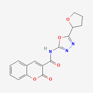 molecular formula C16H13N3O5 B2915923 2-氧代-N-(5-(四氢呋喃-2-基)-1,3,4-恶二唑-2-基)-2H-色烯-3-甲酰胺 CAS No. 921586-13-2