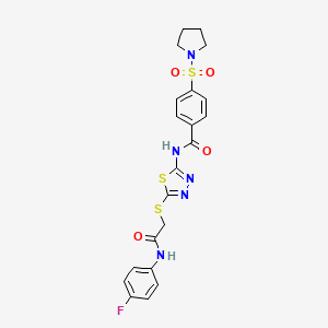 N-(5-((2-((4-fluorophenyl)amino)-2-oxoethyl)thio)-1,3,4-thiadiazol-2-yl)-4-(pyrrolidin-1-ylsulfonyl)benzamide